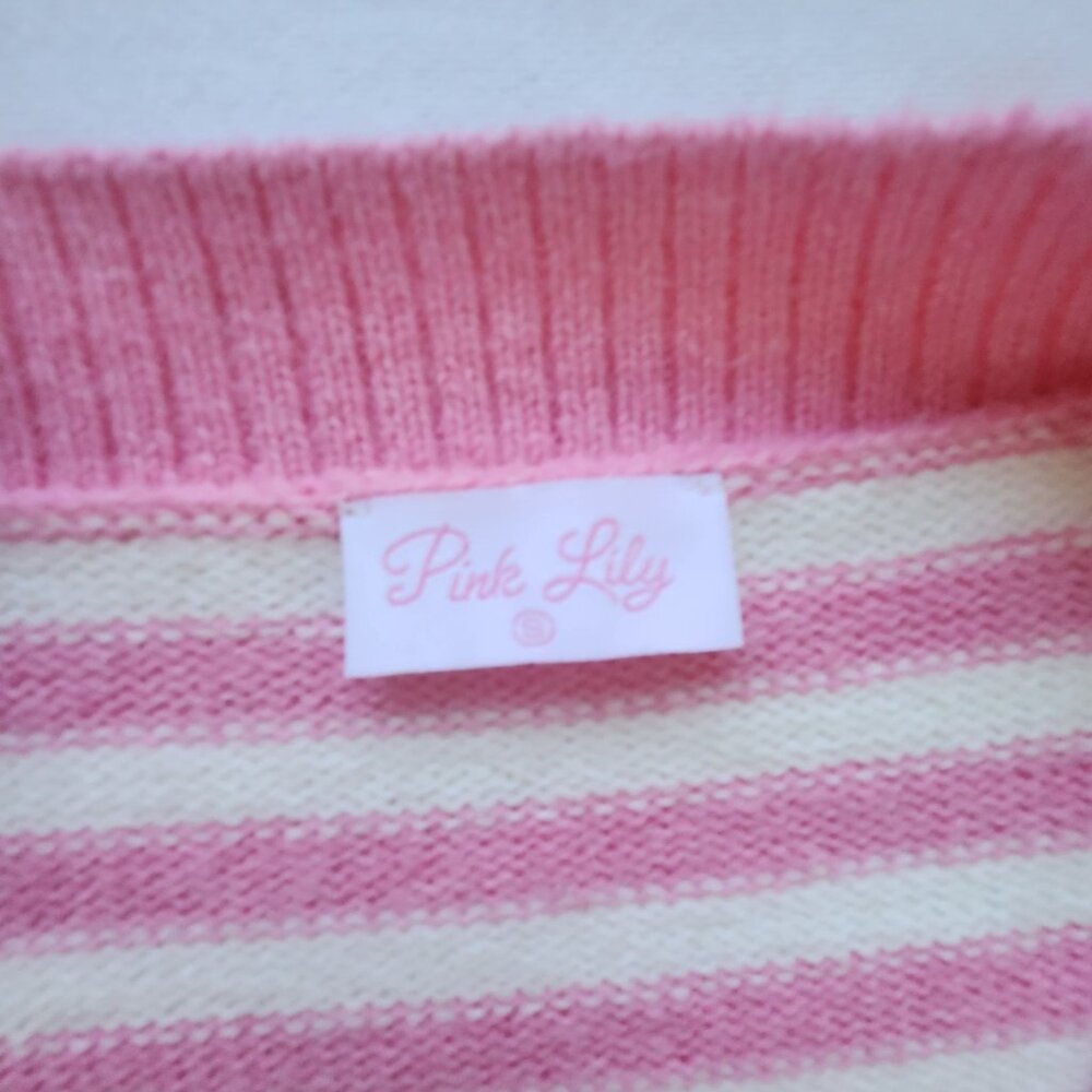 Pink Lily Striped Button-Front Cardigan Sweater Preppy Coastal Beachy Soft Cozy - Picture 6 of 8